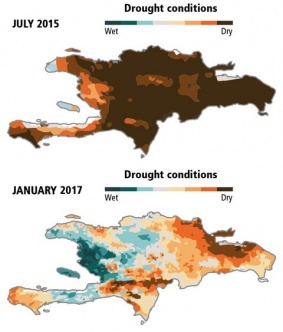 Maps depicting the drought conditions on Hispaniola