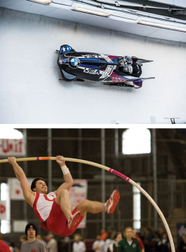 A bobsled and a pole vaulter