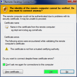 Remote desktop warning message.