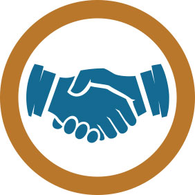 Graphic of two hands shaking enclosed by a circle