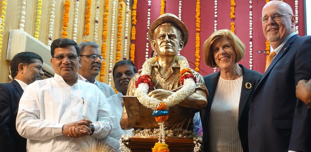 People celebrating the opening of the international center