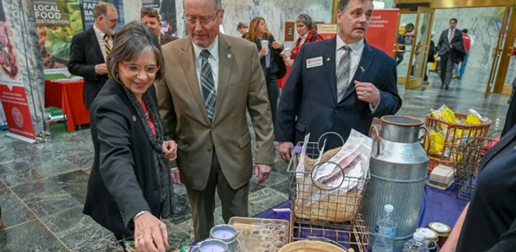 Donna Lupardo, Richard Ball and Kevin Jordan sample products at the Taste NY table
