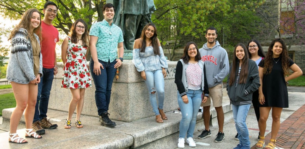 Students pose on Cornell's campus