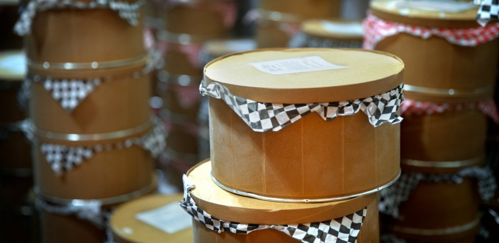 Stacked tubs of ice cream