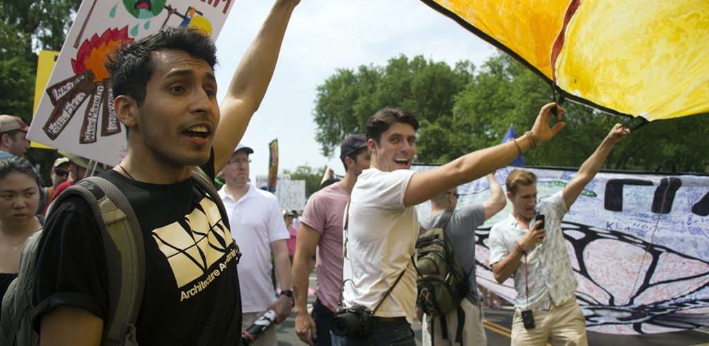 Alec Martinez chanting at the Peoples Climate March