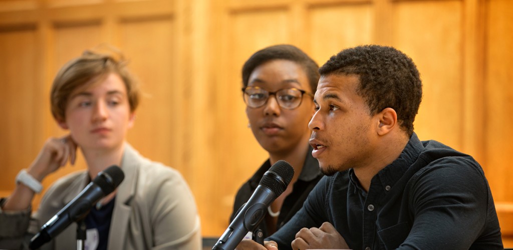 Treijon Johnson speaking during panel discussion