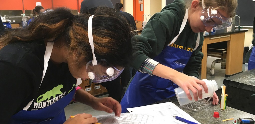 Students working with chemical materials