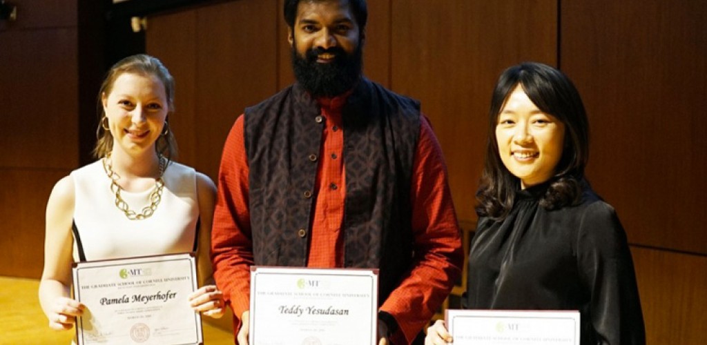 Pamela Meyerhofer, Teddy Yesudasan, and Shao-Pei Chou pose with awards