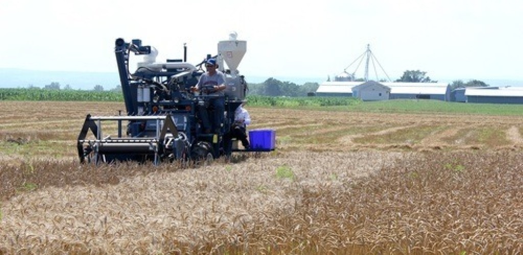 A piece of farming equipment moves through a field