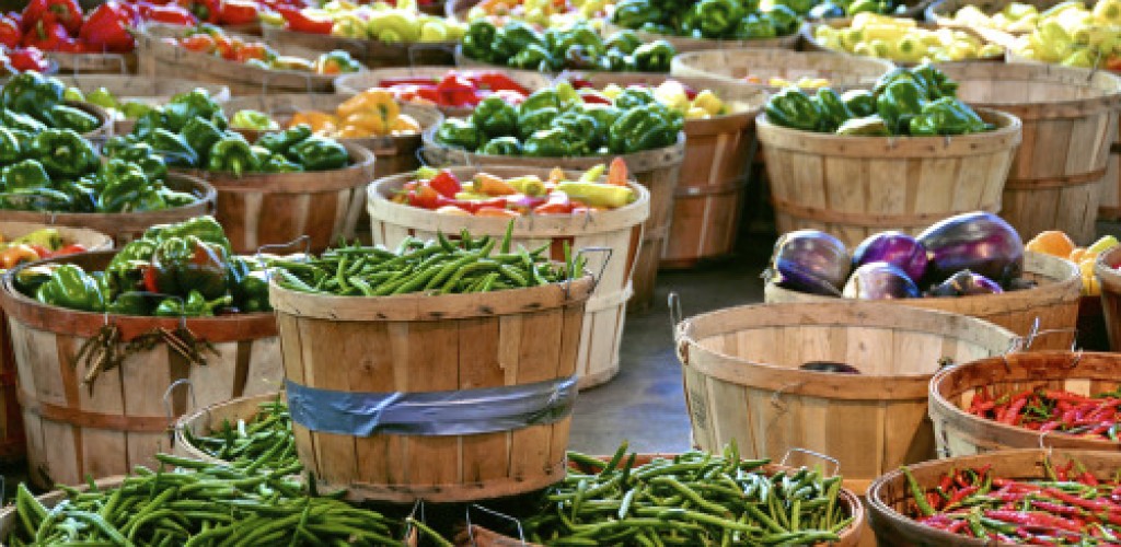 Vegetables in wooden baskets