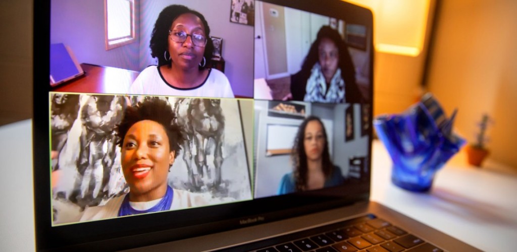 Four women on a conference call