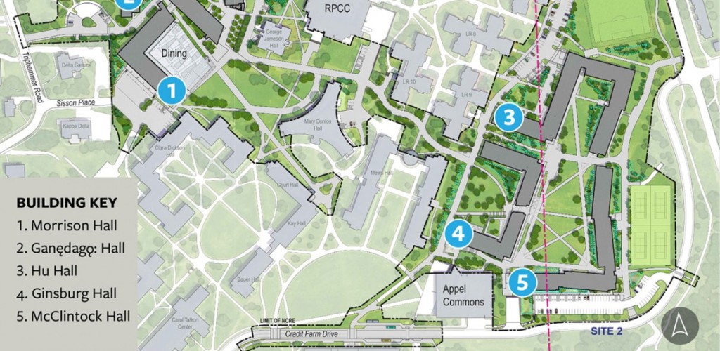 A map of Cornell's north campus indicating where the new residence halls will be