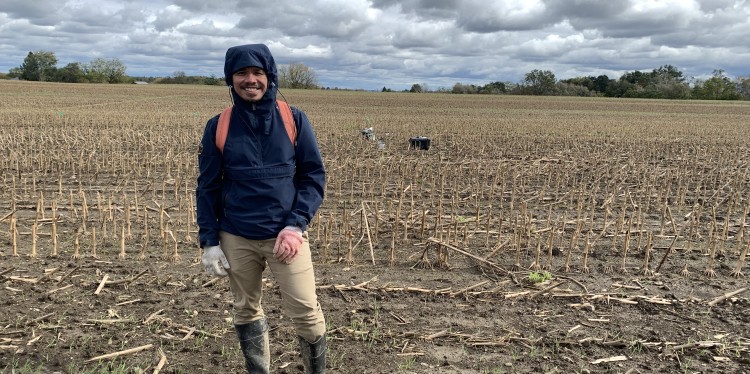 A man standing in a crop field.
