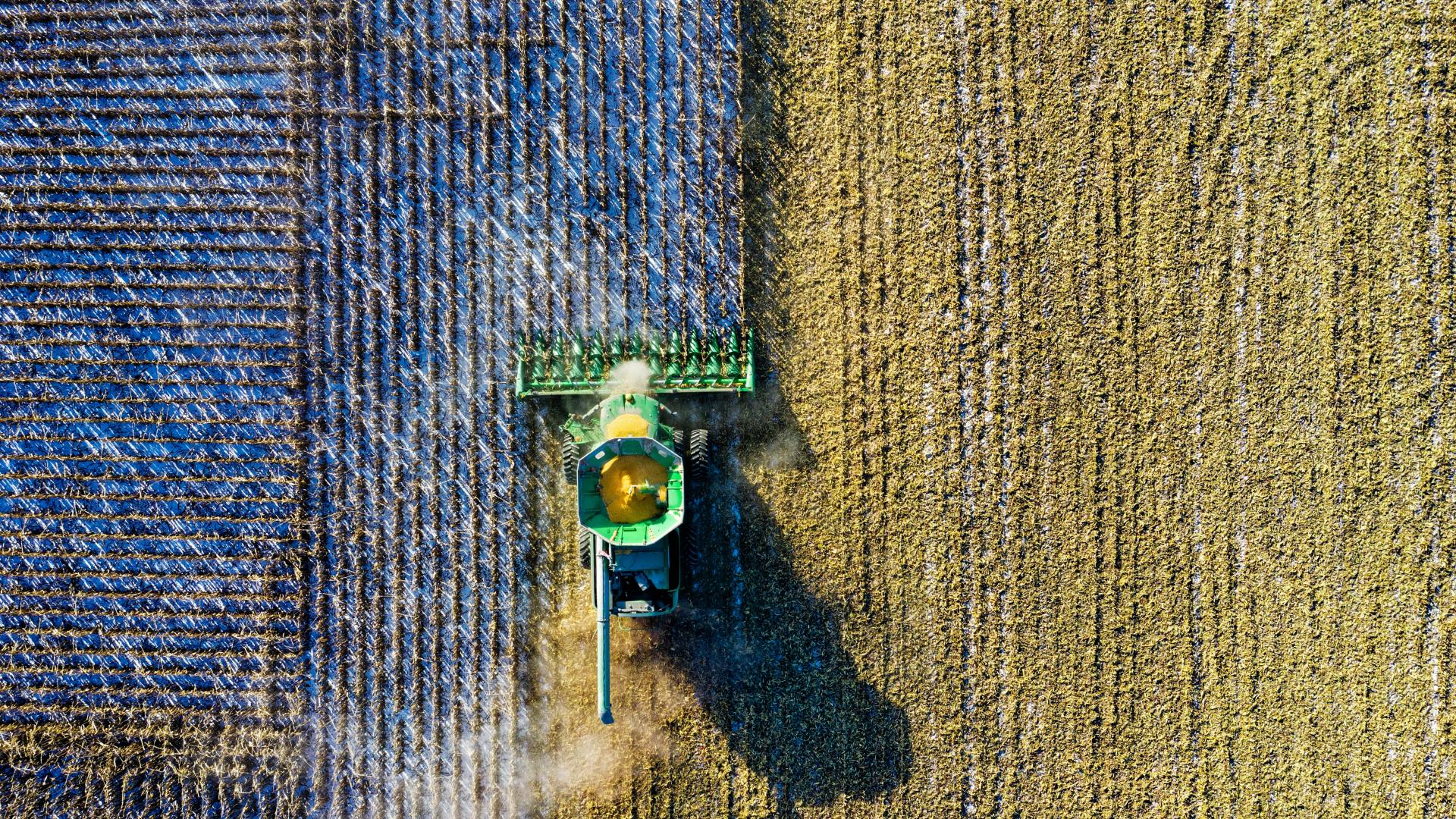 Aerial shot of a milling tractor