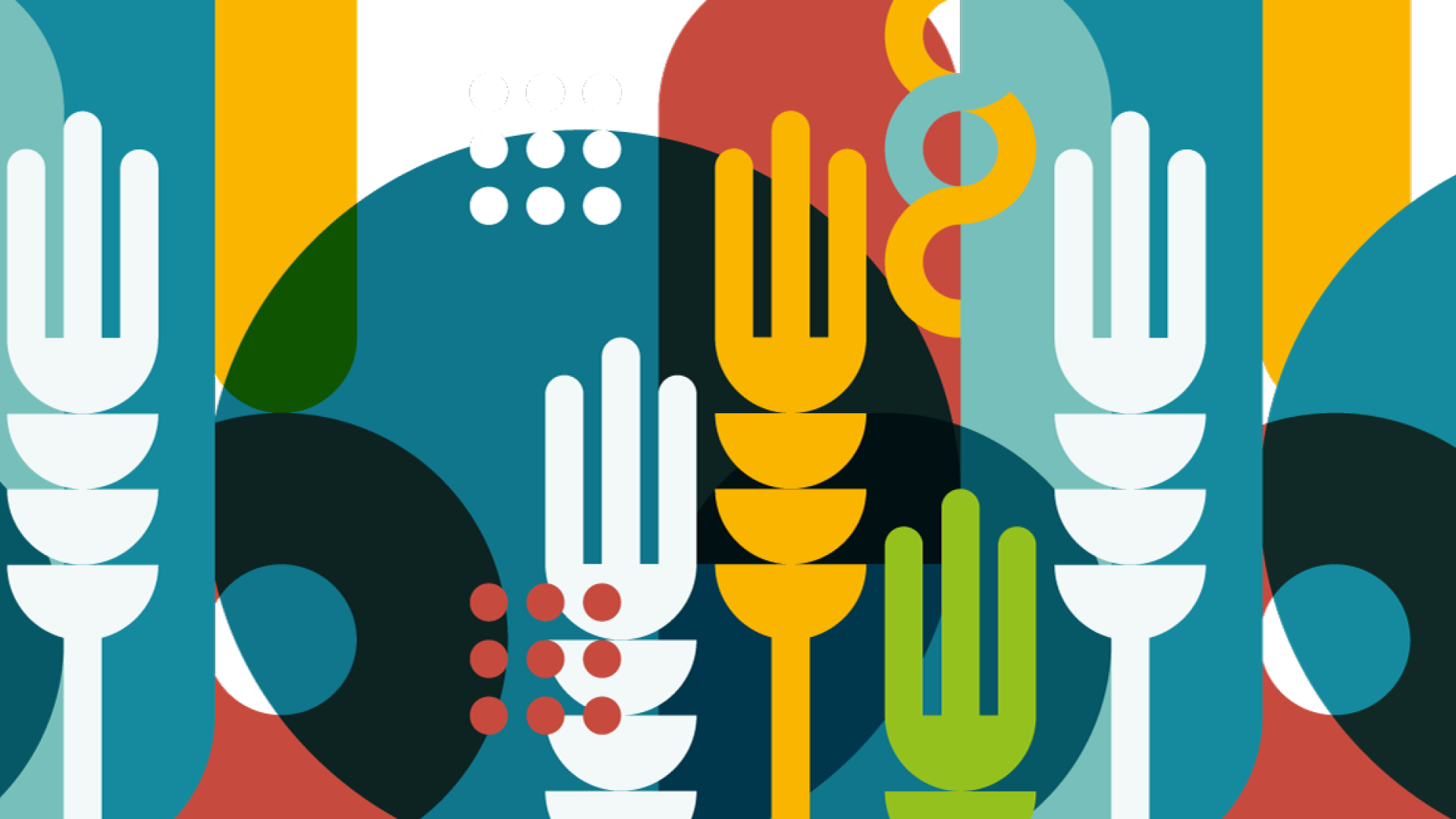 Colorful graphic with representations of wheat