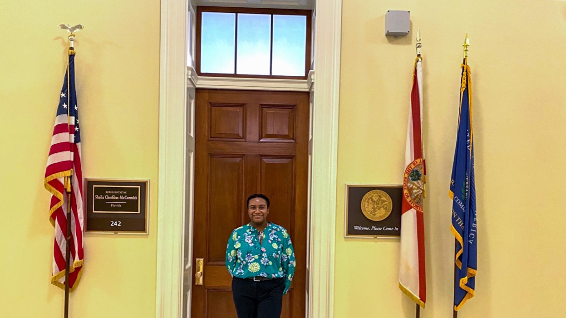 Brianna Green stands outside a representative’s office
