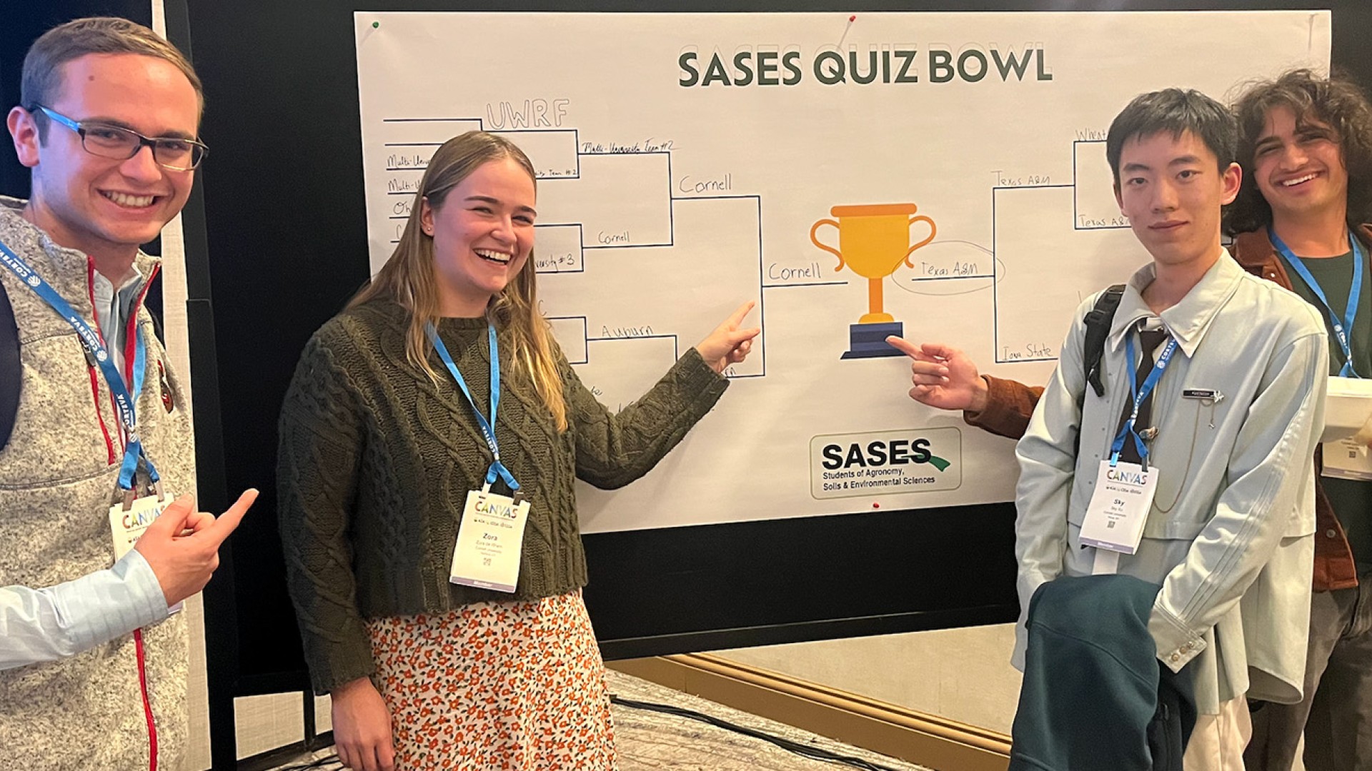 crop judging team with bracket board