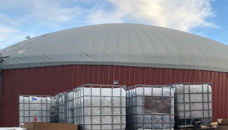 anaerobic digester with pallets in front
