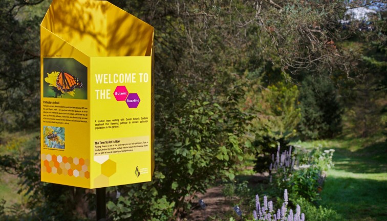 Student initiative 'Botanic Buzzline' pollinator garden trail interpretation sign. Credit Jay Potter
