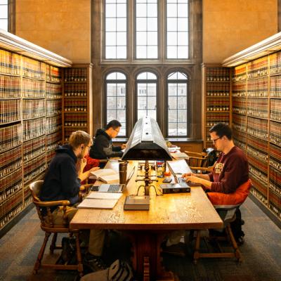 Students working in the Cornell Law Library