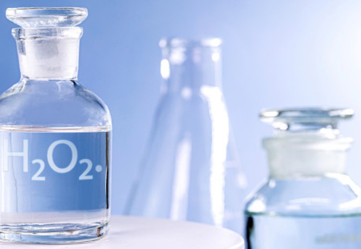 Lab bottles labled hydrogen peroxide