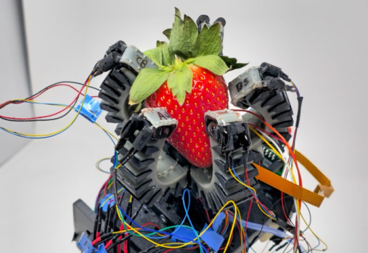 soft robot gripper with strawberry