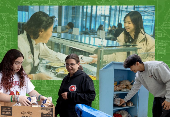 Illustration with students packing foods for a food pantry