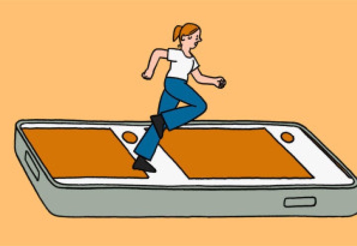 Illustration of a woman running on a smart phone