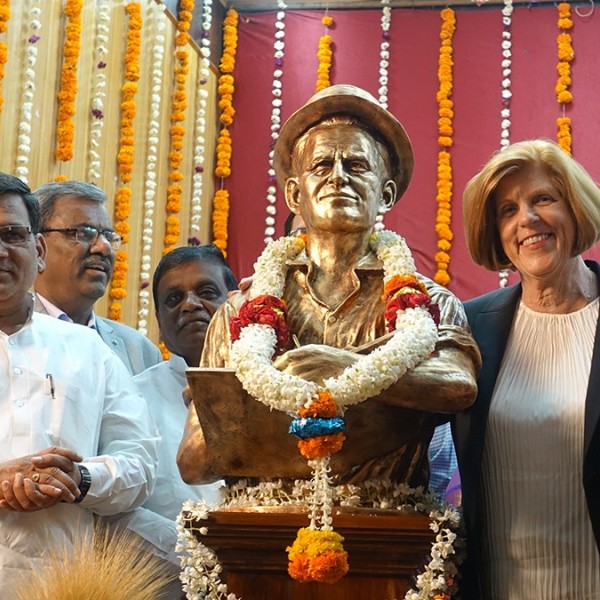 People celebrating the opening of the international center