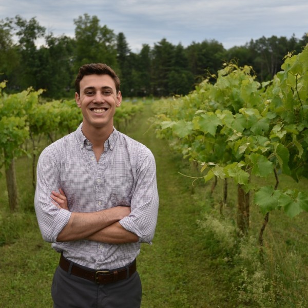 Student stands in a vineyard