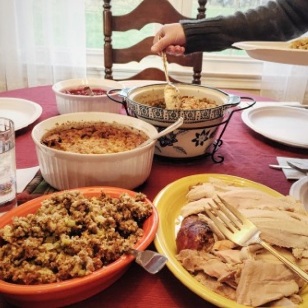 Thanksgiving food on a table