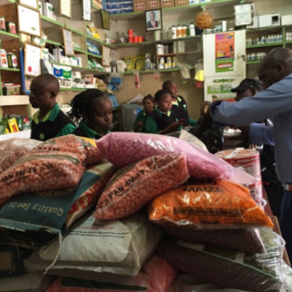 Farmers in Kenya purchase maize seed in a store