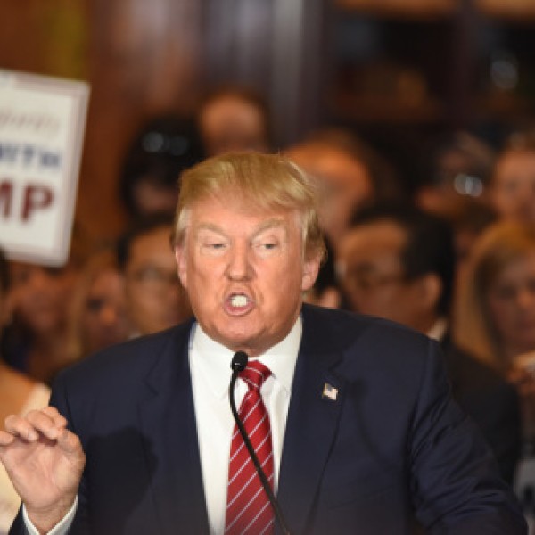 A man, Donal Trump, speaks at a podium