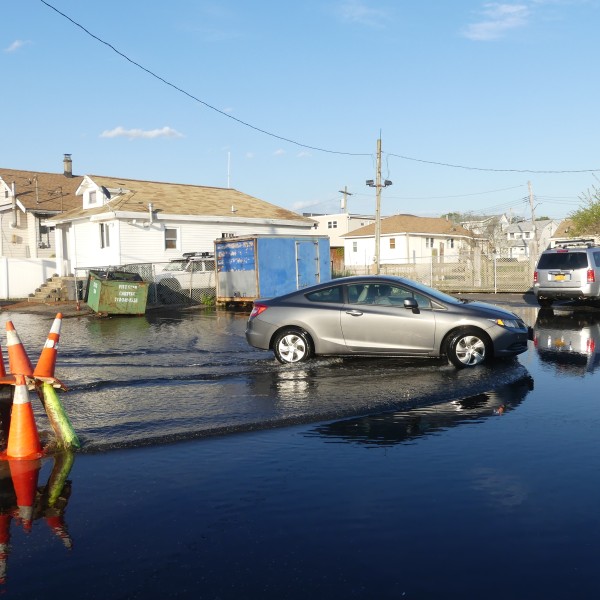 Flooded lot on a sunny day