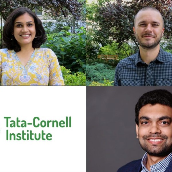 Quadrant with Tata Cornell Institute in bottom left and three individuals in the others