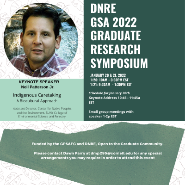 A picture of the keynote speaker, Neil Patterson, Jr. who will speak 1/20. Symposium hours are 1/20 from 10-3:30, 1/21 from 9:30-1:30.