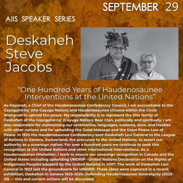 A poster featuring Deskaheh and his Clan Mother.