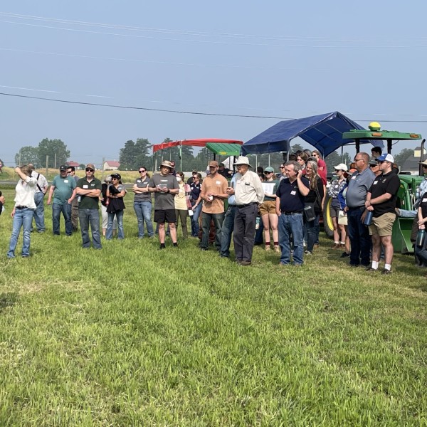 Group of volunteers listening to guide