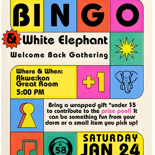 A poster with a gameboard advertising Welcome Back Bingo.