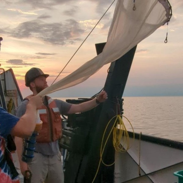 person hauling in a tow net
