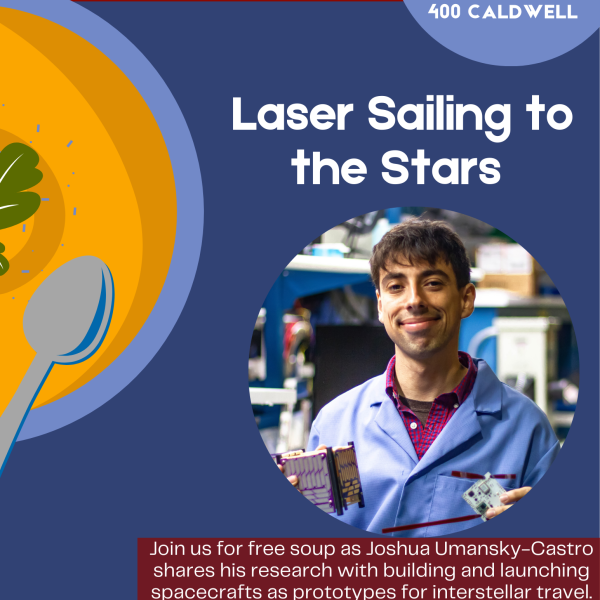 A blue poster with soup.