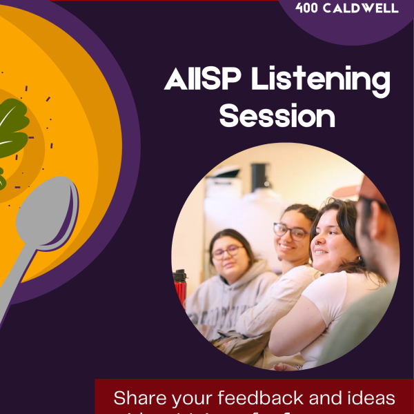 A purple poster with soup