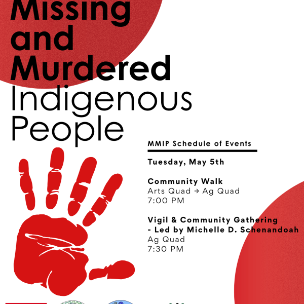 A poster for MMIP day with red circles and a red hand.