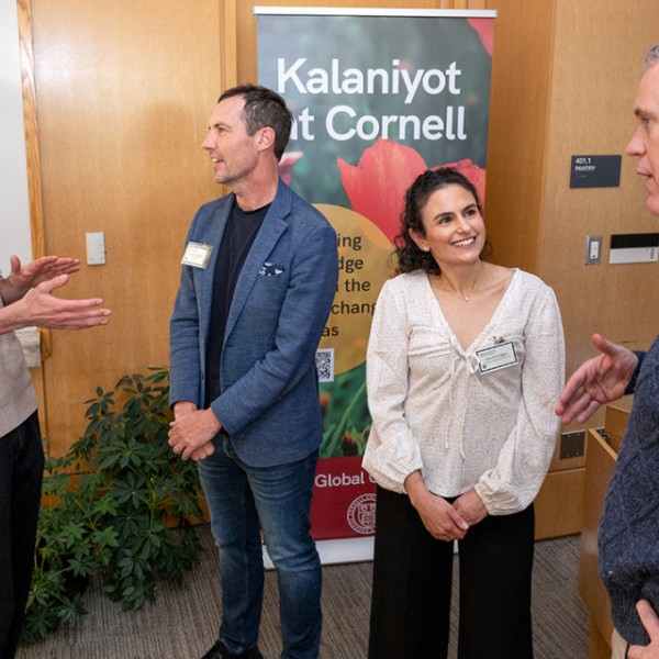 From left, Kalaniyot fellow Ohad Shalom; Benjamin Houlton, dean of the College of Agriculture and Life Sciences; fellow Eden Eran Nagar; and Peter John Loewen, dean of the College of Arts and Sciences at the Kalaniyot reception.