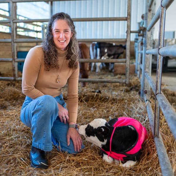 Elisha Frye with a calf