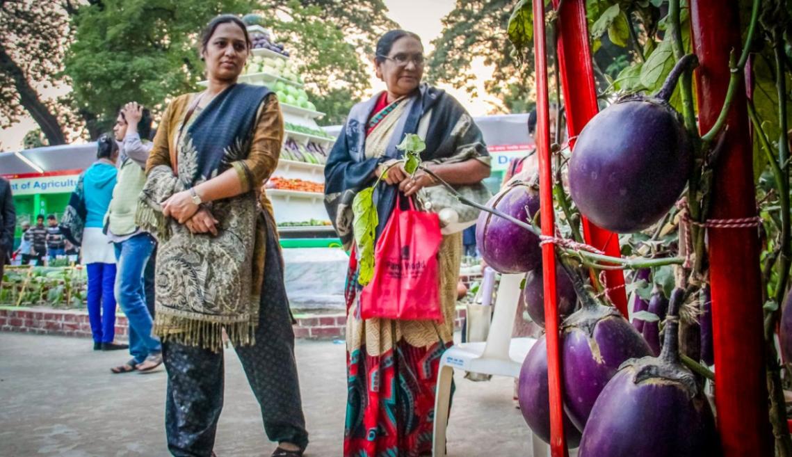 Two women shopping in a market