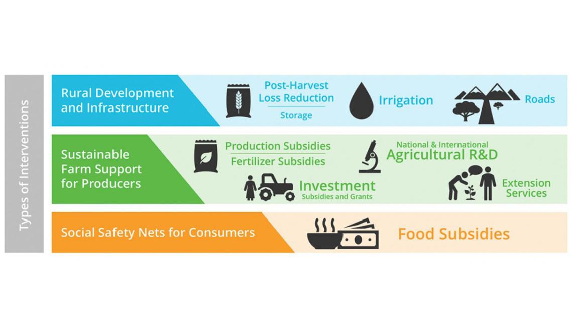 Types of interventions: Rural development and infrastructure, sustainable farm support for producers and social safety nets for consumers