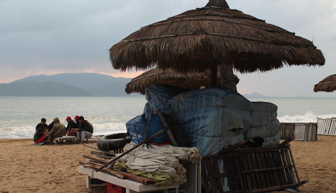 Beach scene with umbrella in Vietnam