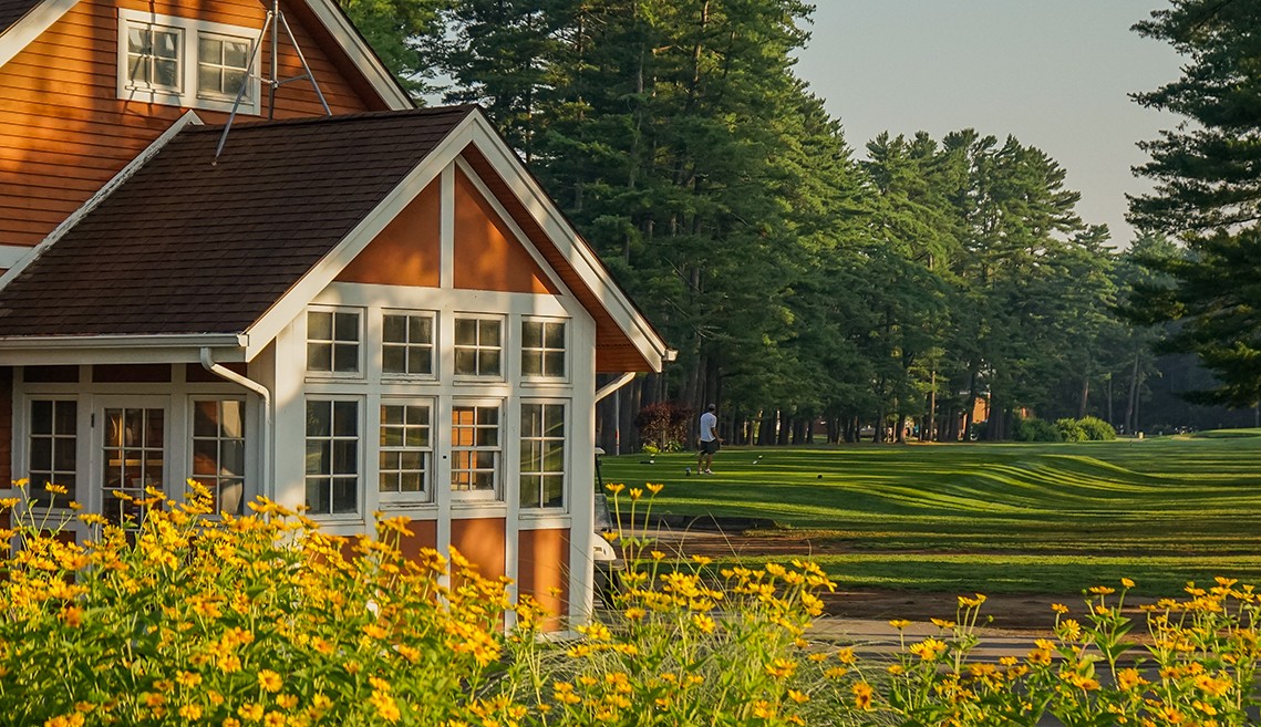clubhouse and flowers