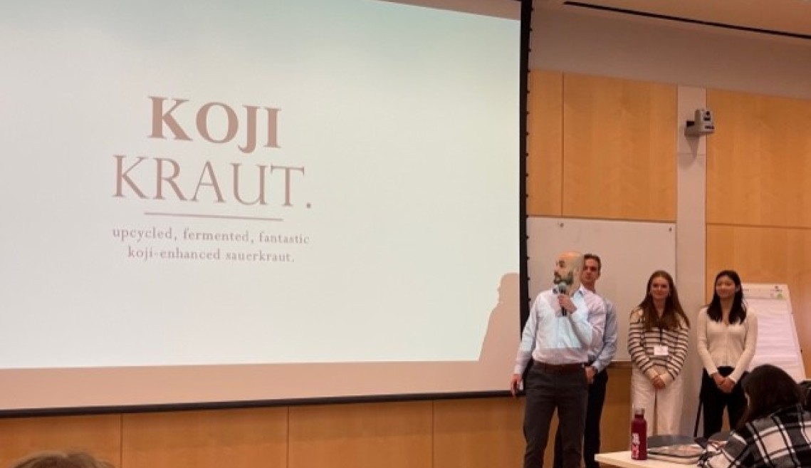 Cornell Food Science students making a product pitch